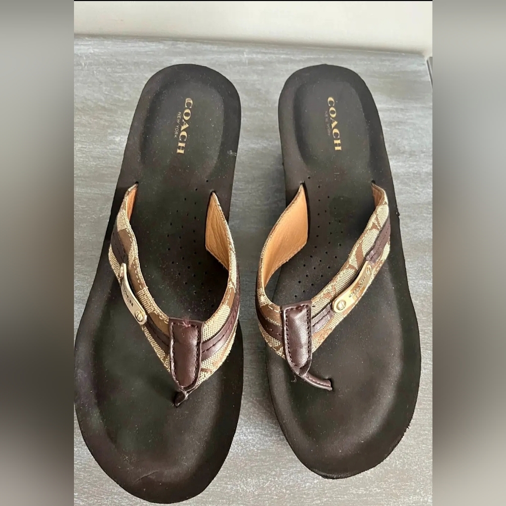 COACH DESIGNER JAYDEN WEDGE PLATFORM SANDALS THONG FLIP FLOP 9 - Picture 3 of 7